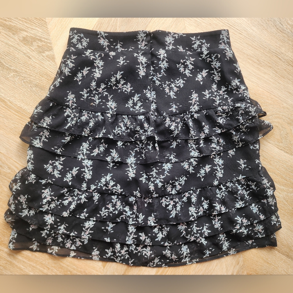 Floral Layered Ruffle Black Skirt by Icône